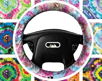 Lightly Padded Non Slip Steering Wheel Cover - Tie Dye - Car Accessory Accessories Soft Non Slip Auto Psychedelic Hippy Dopamine tiedye