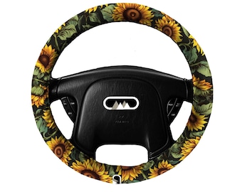 Lightly Padded Non Slip Steering Wheel Cover - Wild Sunflowers - Car Accessories Cozy Soft Floral Flower Garden Botanical Cottagecore Farm