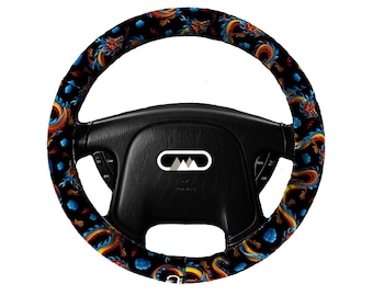 Lightly Padded Non Slip Steering Wheel Cover - Dragon - Car Accessories Cozy Soft Automobile Driving Black Blue Red