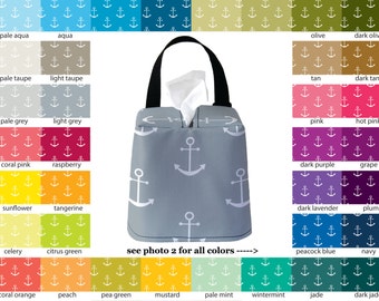 Headrest Auto Sneeze Box - Anchors - PICK YOUR COLOR - Car Accessory Automobile Caddy Tissue Case Nautical