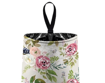 Car Trash Bag // Auto Trash Bag // Car Accessories // Car Litter Bag Car Garbage Bag - Pale Taupe Country Floral Watercolor Vintage Cream
