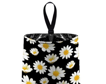 Car Trash Bag // Auto Trash Bag // Car Accessories // Car Litter Bag // Car Garbage Bag - Daisies Daisy Floral Flower Black White Yellow