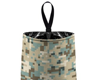 Car Trash Bag // Auto Trash Bag // Car Accessories // Car Litter Bag // Car Garbage Bag - Pixelated Camo - Camouflage Desert Tan Khaki Brown