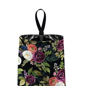 Car Trash Bag // Auto Trash Bag // Car Accessories // Car Litter Bag Car Garbage Bag - Watercolor Floral Black Purple Plum Organizer Flower