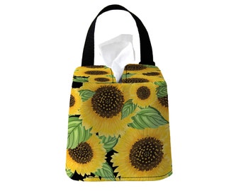 Headrest Auto Sneeze Box - Sunflower - Yellow Black - or PICK YOUR COLOR - Car Accessory Automobile Hanging Tissue Box Cover Flower floral