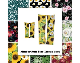 Travel Tissue Case Mini OR Full Size Floral Prints Fabric Tissue Holder for Tote Bag Purse Diaper Bag Bed Desk Bathroom Car Auto RV