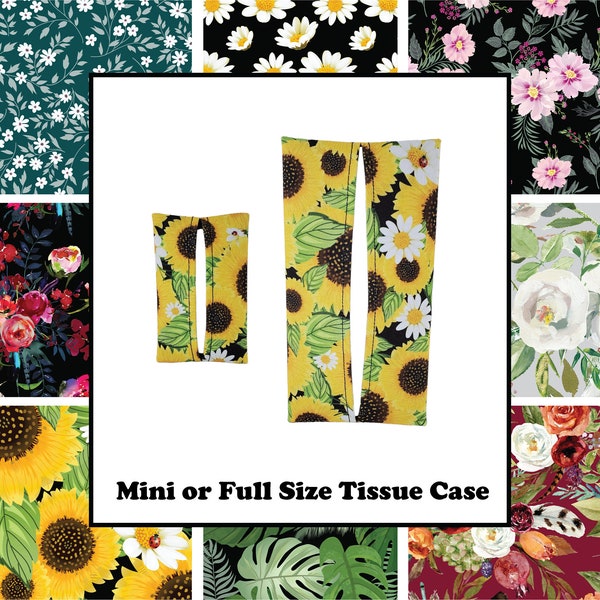 Travel Tissue Case Mini OR Full Size Floral Prints Fabric Tissue Holder for Tote Bag Purse Diaper Bag Bed Desk Bathroom Car Auto RV