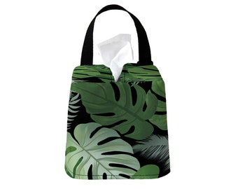 Headrest Auto Sneeze Box - Monstera Plant - Car Accessory Automobile Caddy Tissue Case Leaf Tropical Green House Crazy Plant Lady Gift