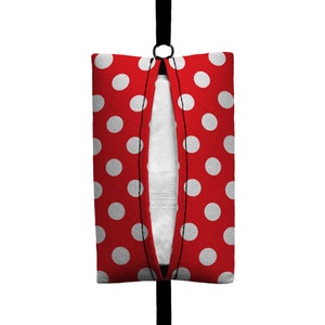 Auto Sneeze Mini Polka Dot Visor Tissue Case/Cozy Car Accessory Automobile Polkadot Red White image 1