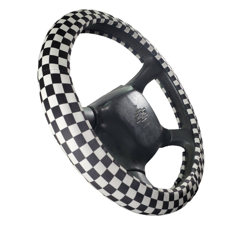 Couvre-volant antidérapant légèrement rembourré Checkers Accessoires accessoires de voiture Soft Antidérapant Auto Choisissez votre couleur Combo de couleurs personnalisées image 3