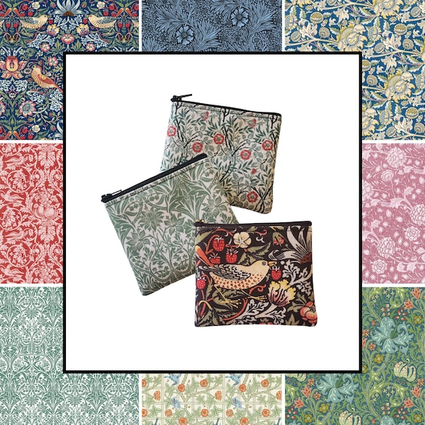 Zippered Coin Pouch - William Morris Fabric Prints Small 4" Card Wallet