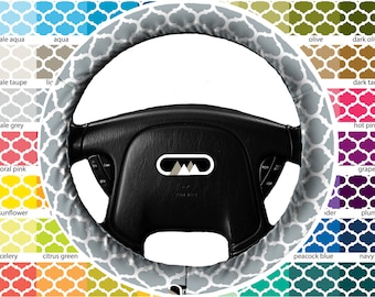 Lightly Padded Non Slip Steering Wheel Cover - Moroccan Trellis Quatrefoil - Car Accessories Cozy Soft Automobile Auto Geometric Custom