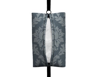 Auto Sneeze - Damask - Visor Tissue Case/Cozy - Car Accessory Automobile - Grey on Grey Floral