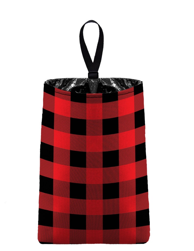 Car Trash Bag // Auto Trash Bag // Car Accessories // Car Litter Bag // Car Garbage Bag Buffalo Plaid Red Black image 1