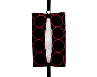 Auto Sneeze - Rings - Visor Tissue Case/Cozy - Car Accessory Automobile Black and Red Circles