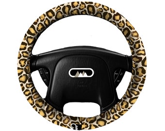 Lightly Padded Non Slip Steering Wheel Cover - Leopard Print - Car Accessory Accessories Cozy Soft Auto Cheetah Cat Wild Jungle Animal