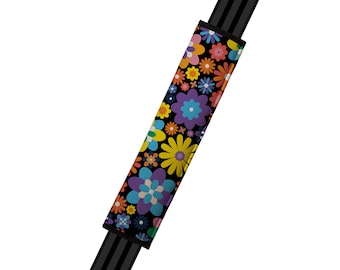 Seat Belt Cover // AUTO PAD // Car Accessories // seat belt pad - Flower Power - Lavender Purple Hippy Groovy Floral Yellow vintage 70's