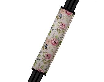 Seat Belt Cover // AUTO PAD // Car Accessories // seat belt pad - Taupe Watercolor Floral - off white cream pink flowers