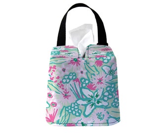 Headrest Auto Sneeze Box - Cotton Candy Mint - Car Accessory Automobile Caddy Tissue Case Travel Accessories Preppy Lilly Floral Flowers