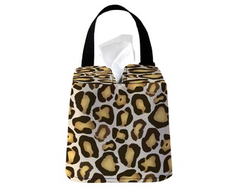 Headrest Auto Sneeze Box - Leopard Print - Car Accessory Automobile Caddy Tissue Case Travel Accessories Head Rest Cheetah Animal Pattern