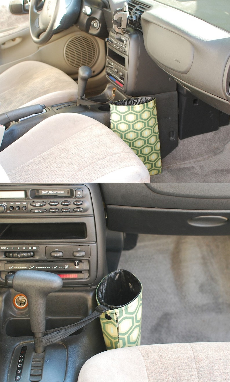 Car Trash Bag // Auto Trash Bag // Car Accessories // Car Litter Bag // Car Garbage Bag - Damask - Dark Grey and Black // Car Organizer image 2