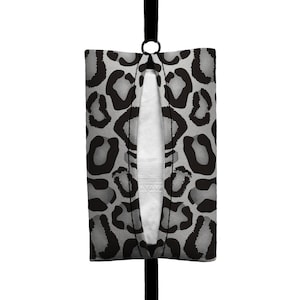 Auto Sneeze - Snow Leopard Print - Visor Tissue Case/Cozy - Car Accessory Automobile Grey Black