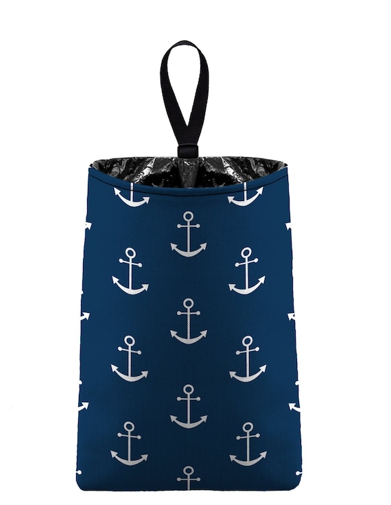 Car Trash Bag // Auto Trash Bag // Car Accessories // Car Litter Bag // Car Garbage Bag -  Anchors - Navy Blue White - Navy Sailor Nautical
