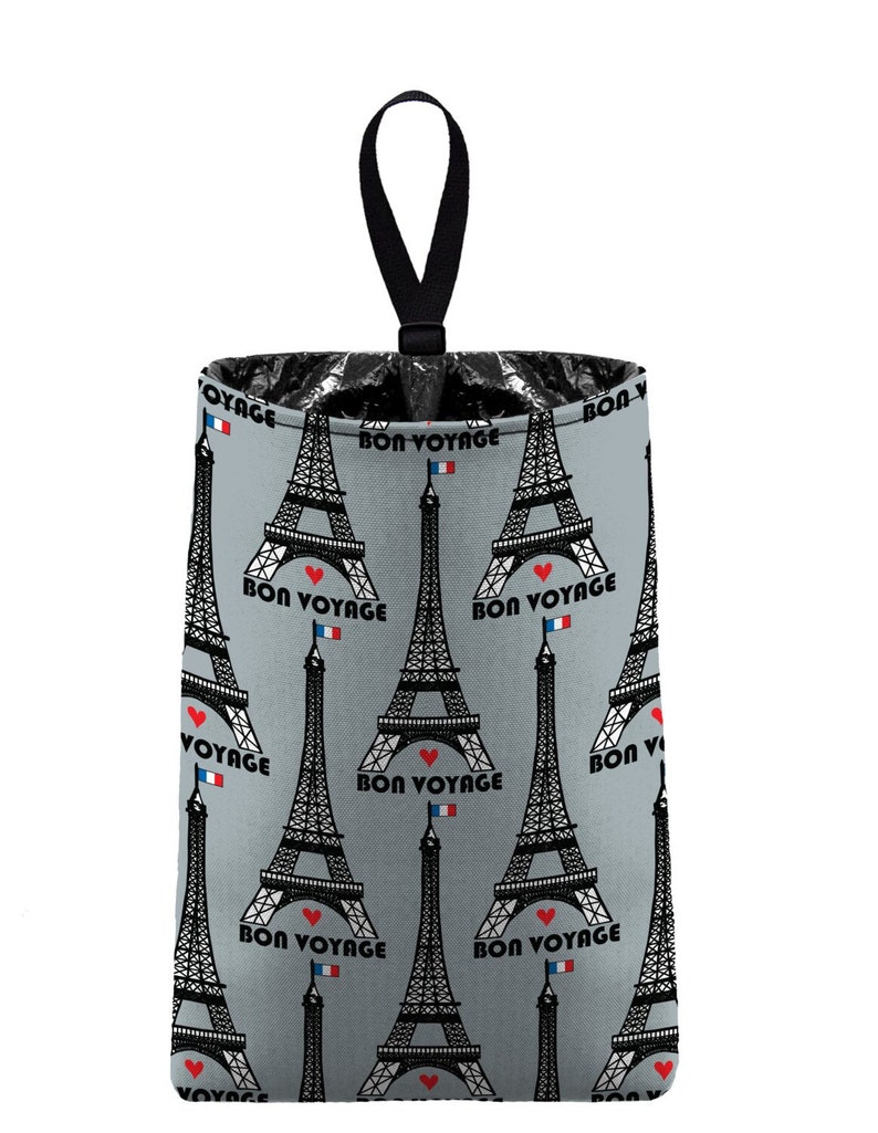 Car Trash Bag Eiffel Tower Grey // Auto Trash Bag // Car Accessories // Car Litter Bag // Car Garbage Bag Paris // Car Organizer France image 1