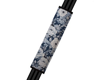 Seat Belt Cover // AUTO PAD // Car Accessories // seat belt pad - White and Blue Roses - seatbelt Floral Porcelain Blue Navy Flowers Classic