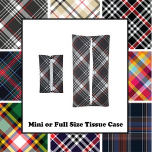 Travel Tissue Case Mini OR Full Size Plaid Prints Fabric Tissue Holder for Tote Bag Purse Diaper Bag Bed Desk Bathroom Car Auto RV