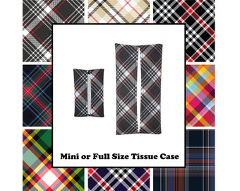 Travel Tissue Case Mini OR Full Size Plaid Prints Fabric Tissue Holder for Tote Bag Purse Diaper Bag Bed Desk Bathroom Car Auto RV