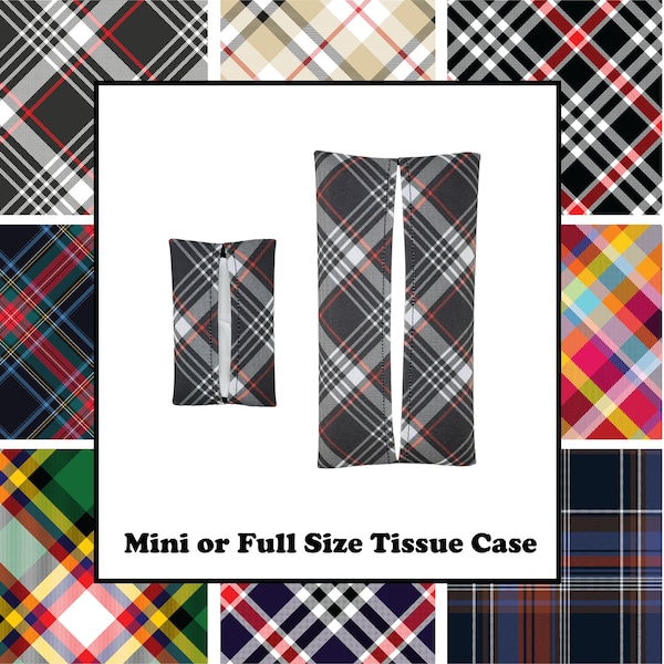 Travel Tissue Case Mini OR Full Size Plaid Prints Fabric Tissue Holder for Tote Bag Purse Diaper Bag Bed Desk Bathroom Car Auto RV