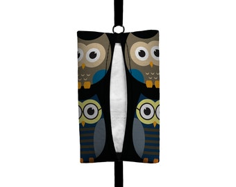 Auto Sneeze - Owls - Visor Tissue Case/Cozy - Car Accessory Automobile - Midnight Blue Black