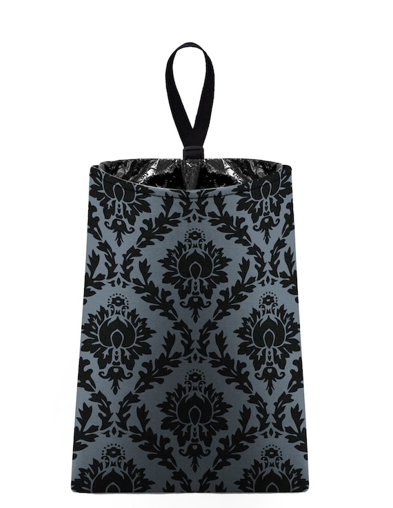 Car Trash Bag // Auto Trash Bag // Car Accessories // Car Litter Bag // Car Garbage Bag - Damask - Dark Grey and Black // Car Organizer