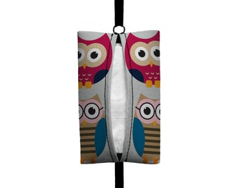 Auto Sneeze - Owls - Visor Tissue Case/Cozy - Car Accessory Automobile - Pink Grey