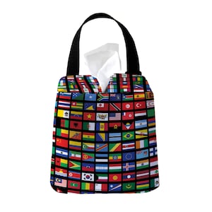 Headrest Auto Sneeze Box - World Flags - Car Accessory Automobile Caddy Tissue Case Country Nationality United Nations Travel Accessories