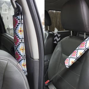 Seat Belt Cover // AUTO PAD // Car Accessories // seat belt pad Black Watercolor Floral seatbelt purple white coral image 2