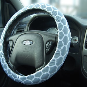 Lightly Padded Non Slip Steering Wheel Cover Moroccan Trellis Quatrefoil Car Accessories Cozy Soft Automobile Auto Geometric Custom image 5