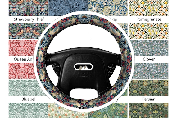 Lightly Padded Non Slip Steering Wheel Cover - William Morris- Car Accessory Accessories Soft Non Slip Auto Strawberry Thief Sunflower