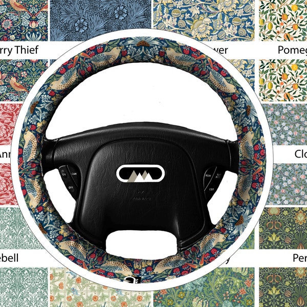 Lightly Padded Non Slip Steering Wheel Cover - William Morris- Car Accessory Accessories Soft Non Slip Auto Strawberry Thief Sunflower