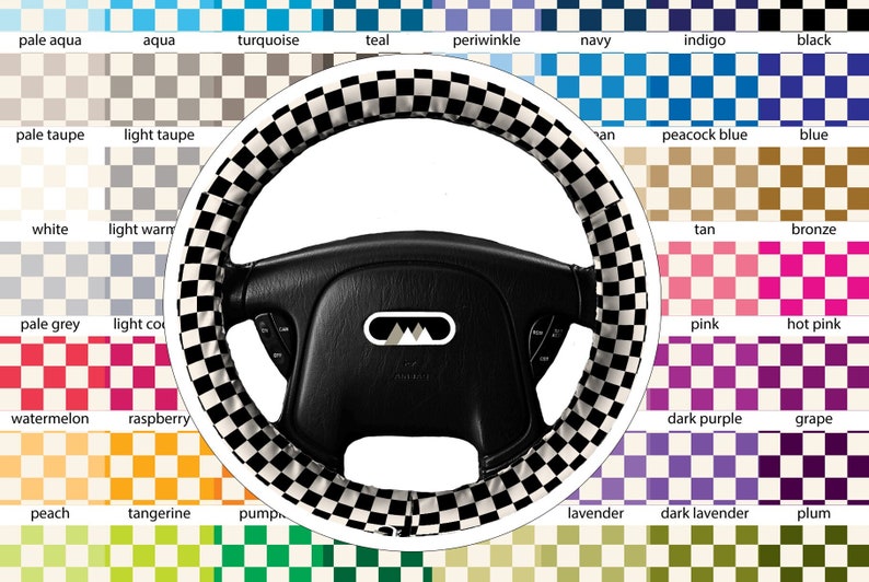 Couvre-volant antidérapant légèrement rembourré Checkers Accessoires accessoires de voiture Soft Antidérapant Auto Choisissez votre couleur Combo de couleurs personnalisées image 1