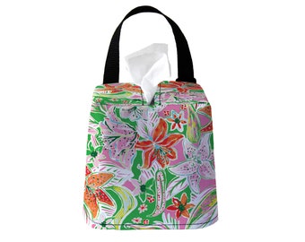 Headrest Auto Sneeze Box - Orange Tigerlily - Car Accessory Automobile Caddy Tissue Case Travel Accessories Preppy Lilly Print Floral