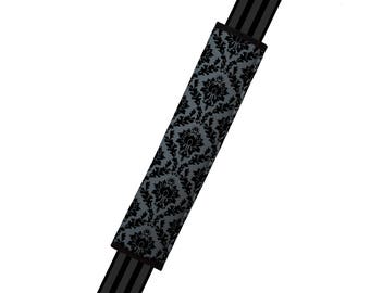 Seat Belt Cover // AUTO PAD // Car Accessories // seat belt pad - Damask - Black Dark Grey Light Gray - Floral Design Pattern seatbelt