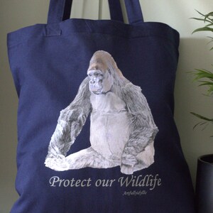 Tote Bag - Gorilla protecting wildlife printed from original painting.