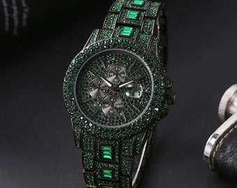 Green and Black Diamond Watch