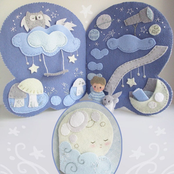 Little Milo's Dreamland Quiet Book PDF Sewing Pattern, PDF Download, Celestial Moon Plush Pattern, Nursery Decor, svg cut files