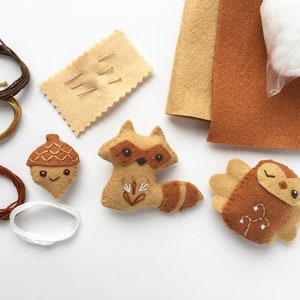 Sew Your Own Woodland Creatures with this Mini Felt Animals Sewing Kit, Raccoon, Owl, Acorn