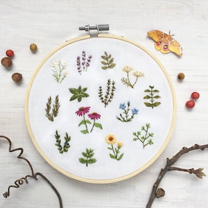 Tiny Herbs Hand Embroidery Pattern PDF Download, Embroidery Hoop Art, pressed flowers, dried herbs