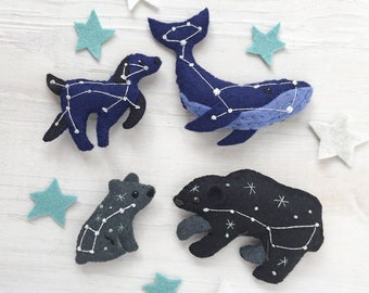 Constellation Animals Sewing Pattern PDF download, Celestial decor plush, SVG file, Dog, Whale, Big Bear, Little Bear