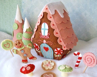 Candy Land Lane Plush Sewing Pattern PDF Download, Gingerbread House SVG, Fairy House, Felt Christmas Food Ornaments, Holiday Decor,